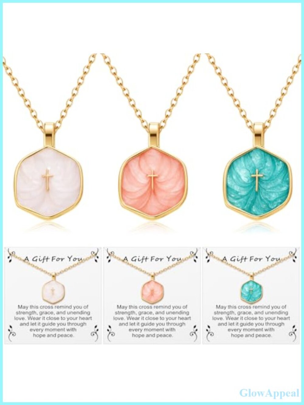 3 Pack 14K Gold Plated Cross Necklace Set with Cards Adjustable